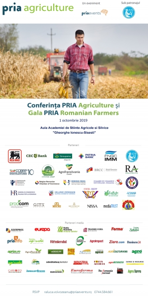 Fermierii români vor fi prezenți la PRIA Agriculture&amp;Gala Fermierilor din România în  1 octombrie 2019 la București